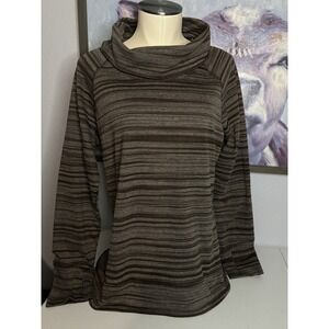 Kuhl Women's Large Striped‎ Gray Brown Long Sleeve Cowl Neck Pullover Shirt